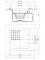 Preview: Skizze Bodenablauf Edelstahl 300 x 300mm Ablauf DN 110 waagerecht mit Flansch